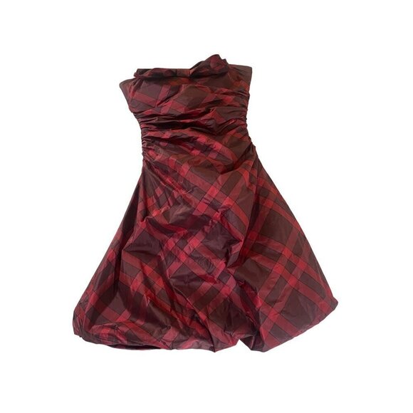Kay Unger Women's Red Plaid Strapless 100% Silk Cocktail Dress - 8 - Picture 2 of 14